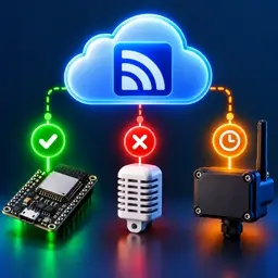 Three devices connected to the cloud showing online, offline and last-seen status